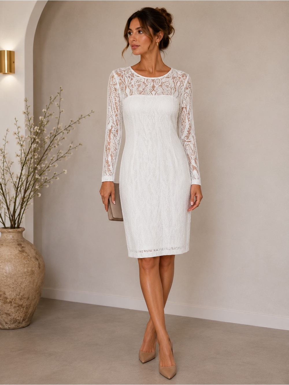 Elegant White Lace Cache’  Dress | Chic Cocktail & Bridal Shower Dress